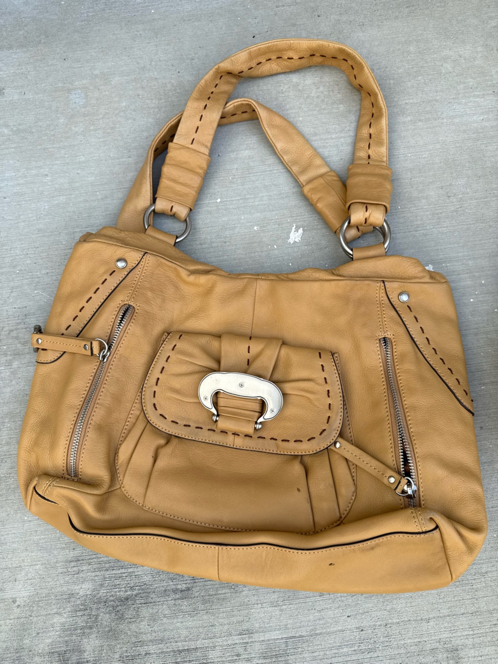 Classic Tan Leather Satchel Handbag - Women's Shoulder Bag